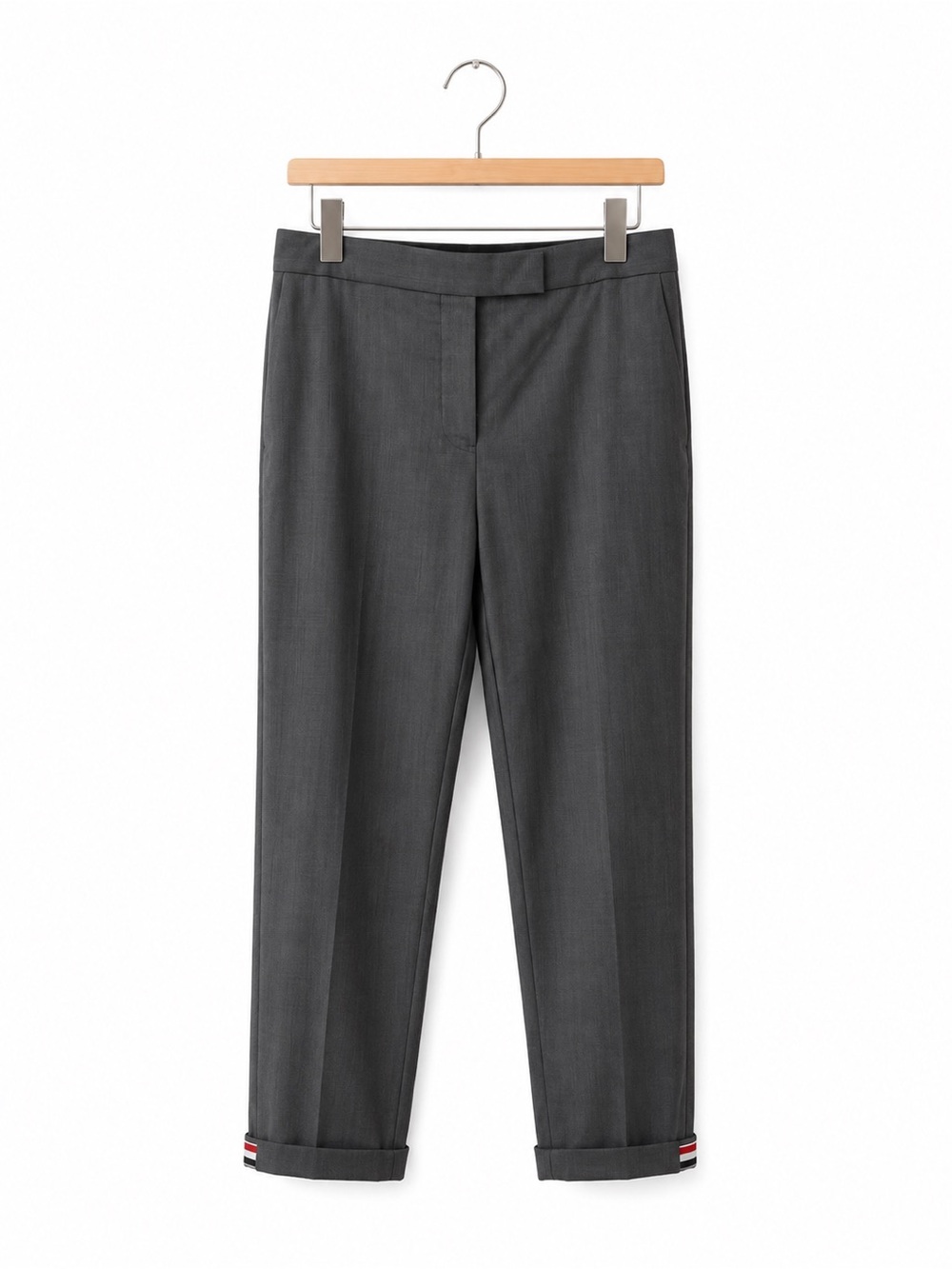 🚩steal Thom Browne Charcoal Gray Cuffed Straight-Leg Trousers